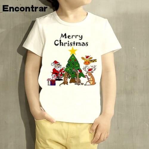 Santa and Friends Christmas Design T Shirt Boys/Girls Great Casual Short Sleeve Tops Children Cute T-Shirt,HKP5027
