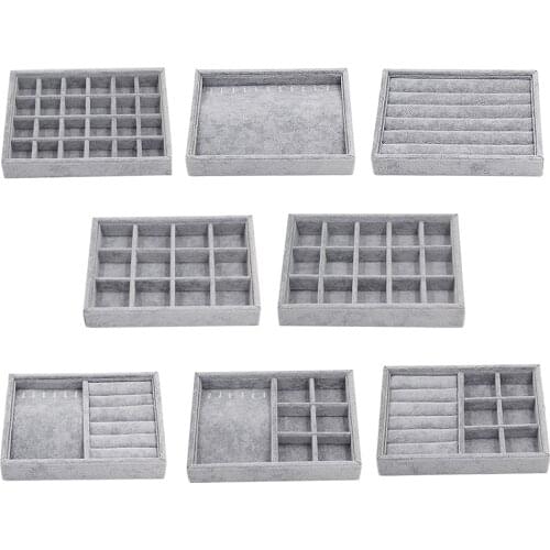 Gray Velvet Stackable Jewelry Tray Organizer for Ring Earrings Bracelet Cufflinks Watch Box Display Stand Holder Rack Storage