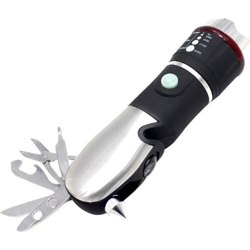 Auto Emergency Tool & Flashlight with Safety Hammer & Multi-function Knife Tools Outdoor Camping Flashlight Battery Charged