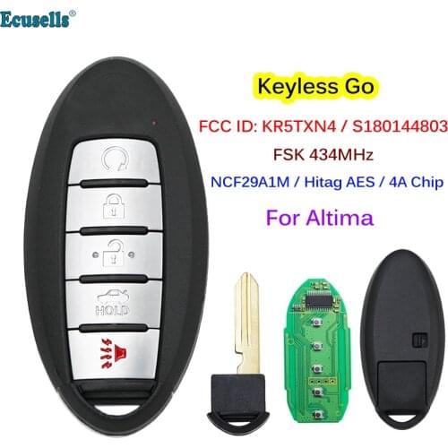 5B Keyless-Go Smart Remote Key FSK 434MHz NCF29A1M/HITAG AES/4A Chip for Nissan 2019-2020 Altima FCC ID: KR5TXN4 S180144803