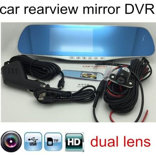 Best selling 4.3 inch Car Video Recorder Car Rearview Mirror DVR With rear Camera Full HD dual lens camcorder dash cam