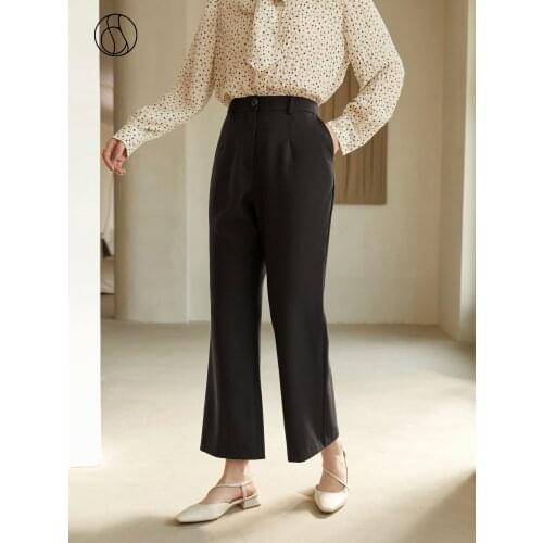 DUSHU Large Size Women Micro-lax Loose Casual Pants Women Thin Commuter High-waisted Pants Straight High-waisted Black Trousers