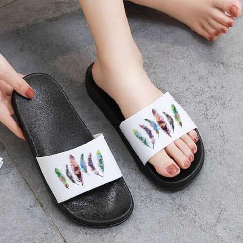 Feather Printed 2021 New Fashion Summer Sandals Korean version Harajuku Female Beach Shoes Slippers woman slipper Mujer