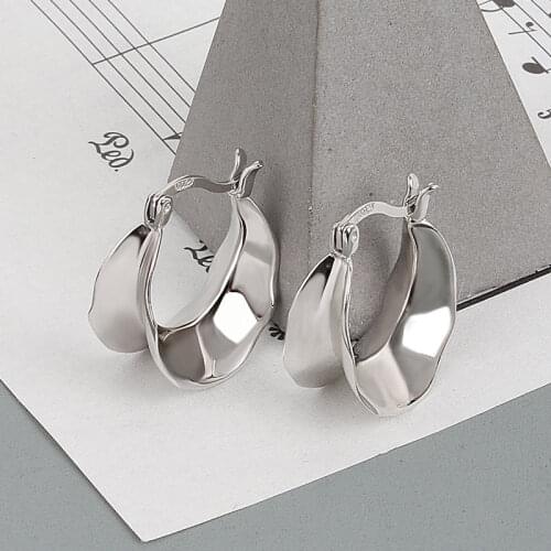 PANJBJ Hoop Earrings Gold Plated New Trendy Simple Irregular Geometric Girl Party Jewelry