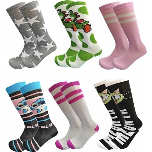 Womens Kneed High Socks Spring and Autumn Cotton Socks Pink Gray Animal Cartoon Womens Dress High Quality Softness and Comfort