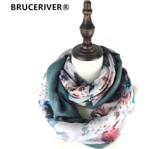 Bruceriver Womens Double Layer Cashmere and Silk Feel Reversible Circle loop Infinity Scarf