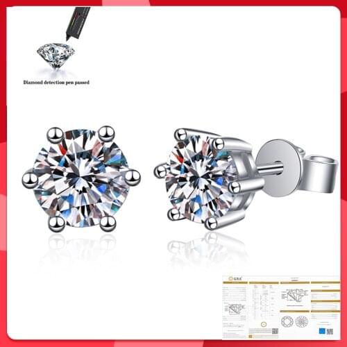 0.5 Carat 1 Carat Moissanite Gemstone Stud Earrings for Women Solid 925 Sterling Silver D color Solitaire Fine Jewelry