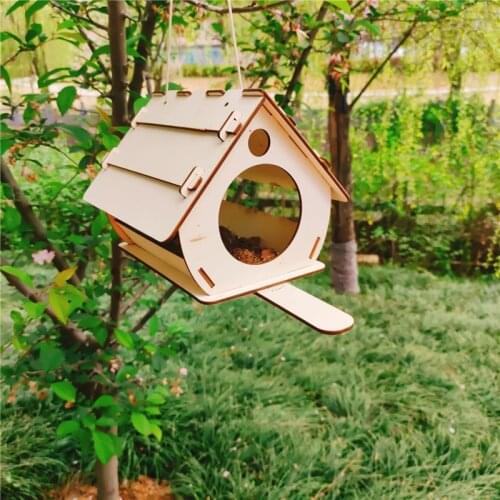 1pcs Bird Feeder DIY Assembled Wooden Wild Bird Feed Dispenser Outdoor Hanging Birdhouses Pet Bird Feeder Yard Garden Decoration
