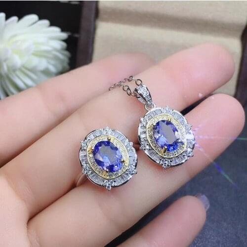 100% Natural Real Natural And Real Tanzanite Set 925 sterling silver,1pc Tanzanite Ring,1pc Tanzanite Pendant