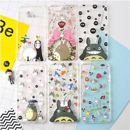 2020 Cute Cartoon Happy Totoro Phone Case For iPhone 7 8 Plus X XS 7 8 Anime Soft Back Cover Coque Bag
