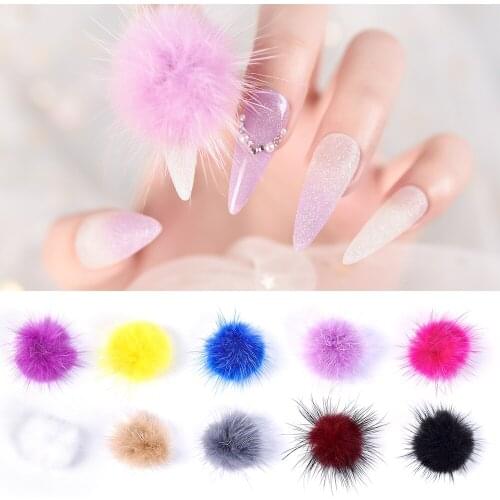 5pcs Detachable Magnet Fur Ball 10 Colors Puffy Pom Pons for UV Gel Nail Tips 3D Nail Art Decoration DIY Nails Accessories