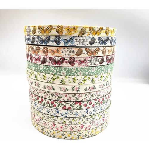 5yds 15mm Butterfly/Flower 100% Cotton Ribbon Handmade Design Printed Ribbons for Wedding Christmas Decoration DIY Sewing Fabric