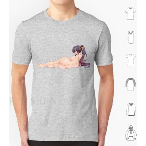 Akeno Himejima From High School Dxd Anime Manga Game Series. Sexy Topless Waifu , Lewd On Black Background T Shirt Print For