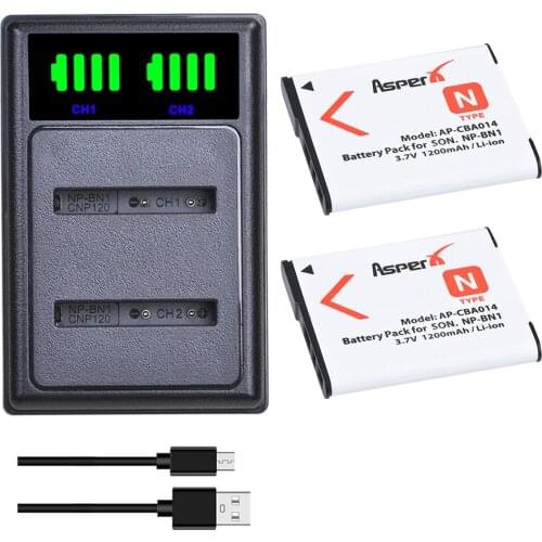 2Pcs NP-BN1 NP BN1 Batteries + LED Dual Charger with Type C Port for Sony TX9 WX100 TX5 WX5C W620 W630 W670 TX100 L10