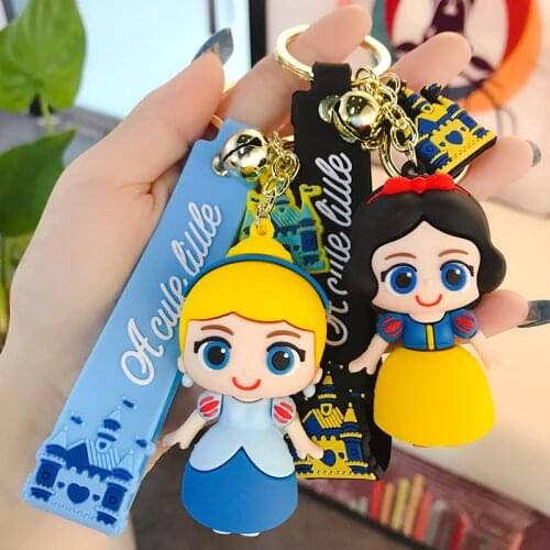 Disney Cute Cartoon Epoxy Princess Keychain Girl Car Key Chain Mermaid Snow White Bag Pendant gift for children kids