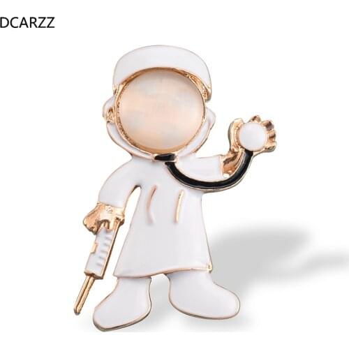 DCARZZ Opal Cartoon Doctor Brooches Pins White Enamel Trendy Jewelry Hospital Medical Lapel Pin Badge Accessories Woman Gifts