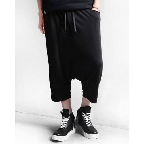Mens pants loose size new fashion trend high versatile casual pants baggy pants low crotch Pleated Mini loose Wide Leg Pants Ca