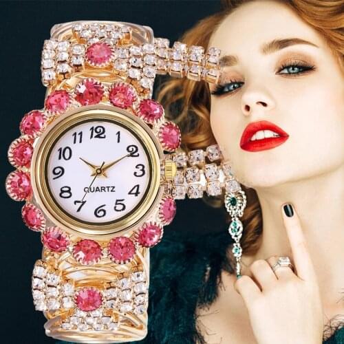Ladies version watch Quartz diamond Open bracelet watch Web celebrity Chain rhinestone watch Fashion temperament womens watch