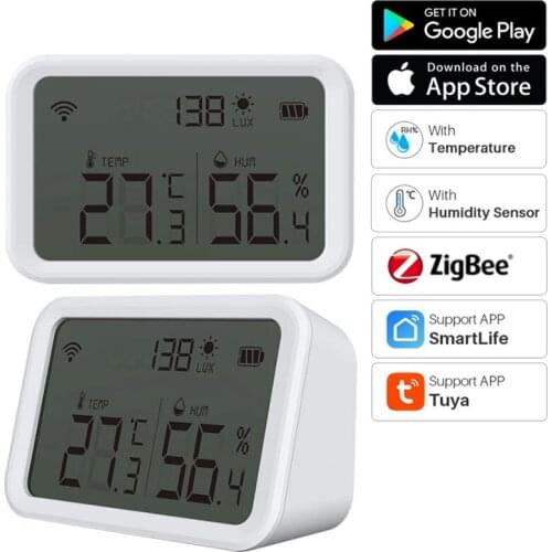 Tuya Zigbee 3.0 Temperature Humidity Sensor Lux Light Detector Hygrometer Thermometer LCD Screen Work Tuya Zigbee Hub Smart Home