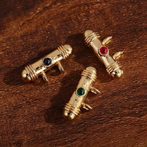 Twin Two Hole Charm Green Red Black Pendant 2021 New 18K Real Gold Plated Jewelry Accessories for DIY Necklaces Making