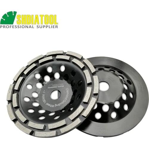 SHDIATOOL 2pcs 7 Inch Diamond Double Row Grinding Cup Wheel 180MM Grinding Disc Disk Arbor 22.23mm Concrete Masonry Granite