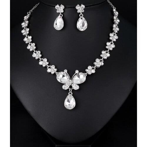 European and American New Style Droplets Alloy Rhinestone Glass Necklace Fashion and Elegant Ladies Jewelry Set