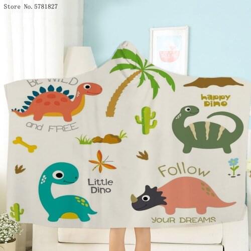 Dinosaur Cartoon Hooded Blanket Cat Fox Lion Fleece Blanket 3D Print Nap Office Throw Blanket Bag Clothes Wearable Blanket Decor