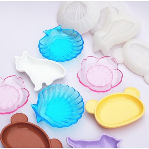 DIY Crystal Epoxy Mold Resin Cute Bear head Tray Mold Cat Shell Flower Dish Plate Silicone Mold For Resin