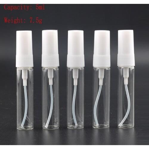 Jxcaih 100Pcs 5Ml Portable Transparent Glass Refillable Perfume Bottle Nebulizer Empty Cosmetic Container With Sprayer Travel