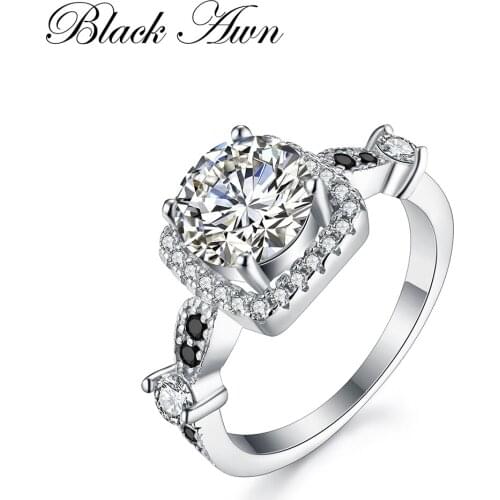 SODROV 2020 Fashion Wedding Rings for Women 100% Genuine 925 Sterling Silver Ring Jewelry Square Black&White Stone Ring C191