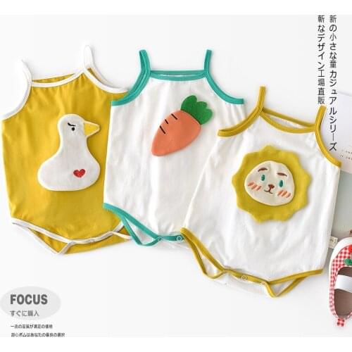 Newborn Baby Cartoon Rompers Cute Pattern Sleeveless Jumpsuits Boys Girls Square Collar Bodysuits Summer Baby Clothes Overalls