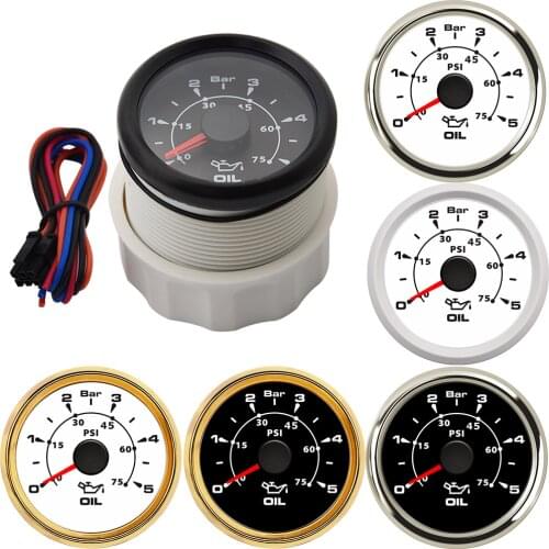 0-5Bar Pressure Gauge 52mm Pointer Oil Press Bar 0-75 PSI Oil Pressure Meters LCD for Auto Truck Boat Vessel Yacht RV Oil Press
