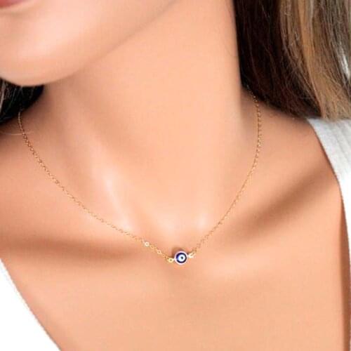 Fashion Charming Gold Color Eyeball Pendant Necklace Turkish Evil Blue Eyes Choker Necklace Women Lucky Gifts 2021