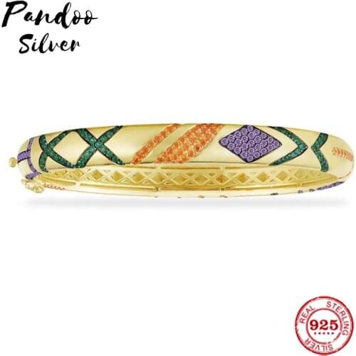 Fashion Charm Sterling Silver Copy 1:1 Copy,Yellow Multicolor Tribal Bangle With Geometric Shapes Women Luxury Jewelry Gift