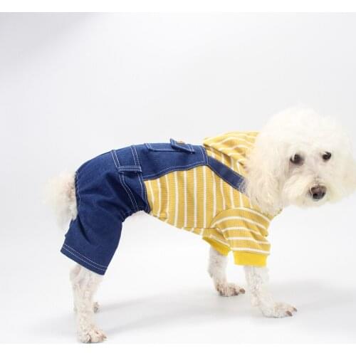 Fashion Pet Dog Jean Jumpsuit Striped Denim Dog Rompers Four-legged Stretch Casual Clothes Jumpsuit for Dogs Dog Costumes