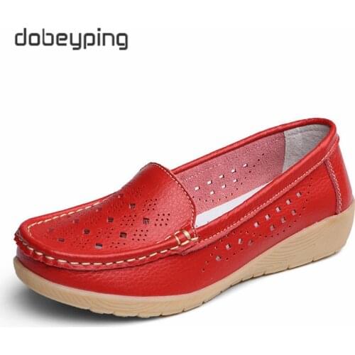 Dobeyping New Genuine Leather Women Flats Cut-Outs Shoes Woman Hollow Summer Womens Loafers Moccasins Female Shoe Size 35-41