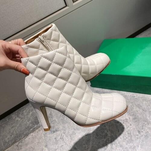 Motorcycle Boots Women Ankle Martin Boots Genuine Leather Round Toe Stiletto High Heels Pumps Boots Runway Combat Boots Women