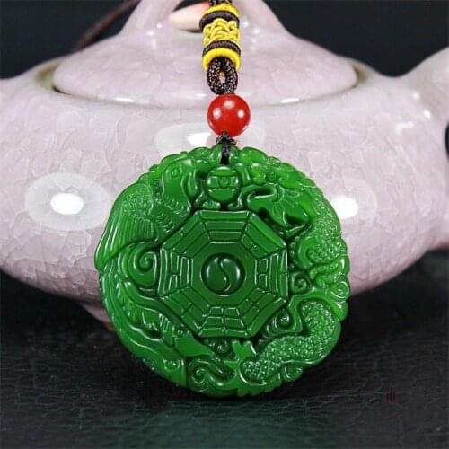 Natural Hand Carved Bagua Jade Pendant Fashion Jewelry Mens and Womens Bagua Necklace