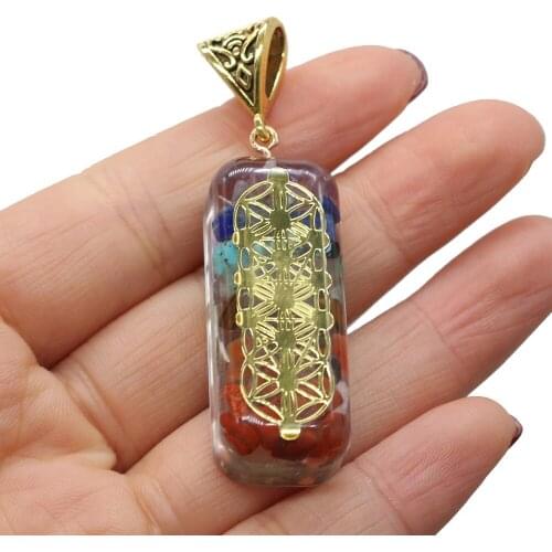 Natural Stone Rectangular Reiki Healing Seven Chakra Pendant Handmade Crafts DIY Necklace Sweater Chain Jewelry Gift Making