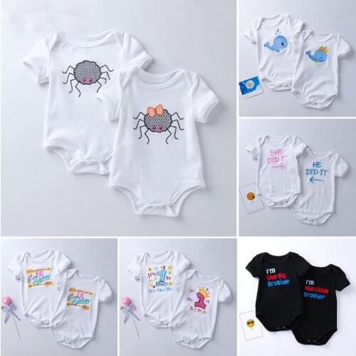 Baby Girls Baby Boy Embroidery First Birthday Romper Cotton Embroidered Twins Spider Dolphin Letters Halloween Photo Prop Outfit
