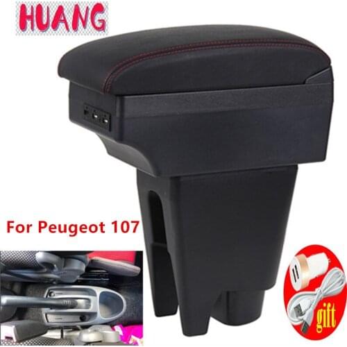 For Peugeot 107 Armrest Interior Parts special Retrofit parts Car Armrest Center Storage box USB LED
