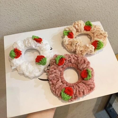 Women Ponytail Hair Ties Rope Sweet Knitting Strawberry Hair Scrunchies Elastic Girls Hairbands Gifts Hair Accessories 2021 New
