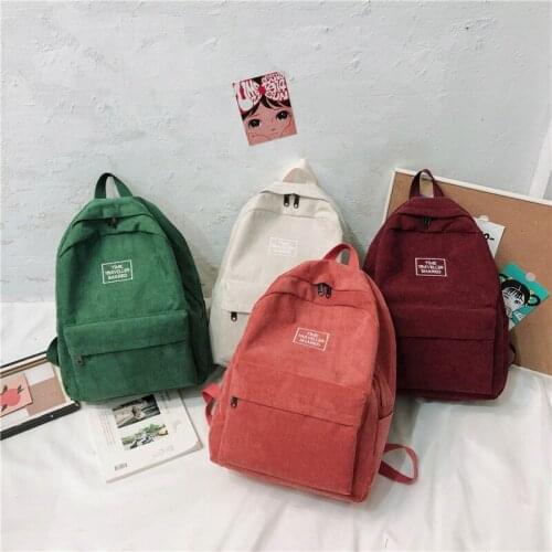 New Casual Backpack Fashion Women Backpack Solid Color School Bags For Teenage Girls Kawaii Shoulder Bags Corduroy Mochilas