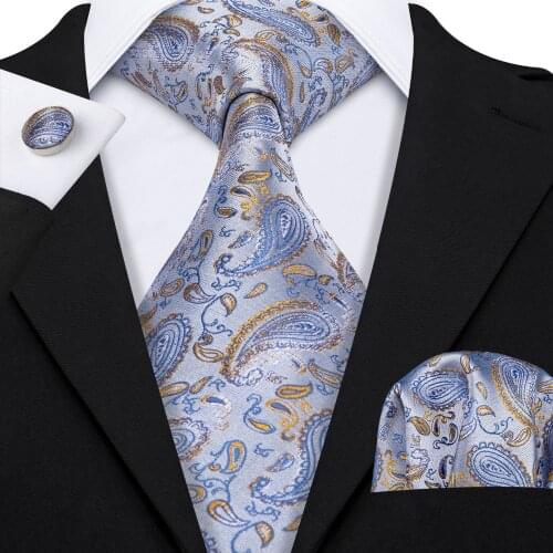 Sliver Blue Paisley Suit Tie 100% Silk Fashion Designers Neck Tie For Men Wedding Business Barry.Wang 8.5cm Dropshipping LS-5025
