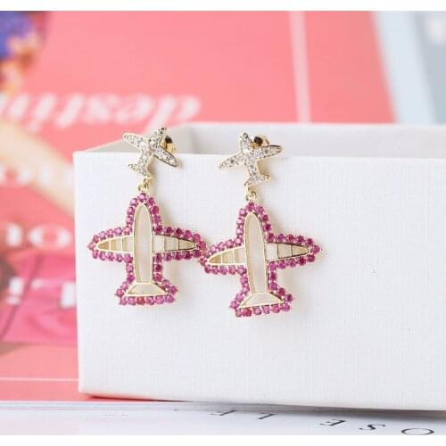 EYER Luxury Cute Colorful Gold plated Cubic zircon CZ Micro Paved Plane Style Earrings Copper Color Pendant Jewelry