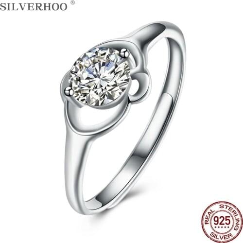 SILVERHOO 925 Sterling Silver Jewelry Shining Zircon Ring For Her Adjustable Women Rings New Listing Anniversary Gift To Friend