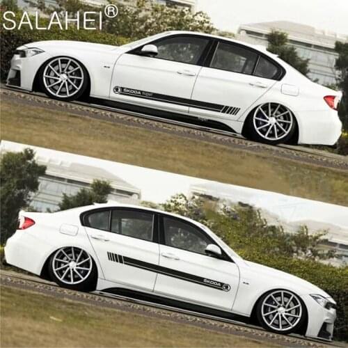 Sports Racing Stripe Car Body Door Side Stickers Decals Decoration For Skoda Fabia Kamiq Karoq Kodiaq Octavia Rapid Scala Superb