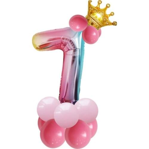 Balloons Birthday Kids Crown Party Decor Number 32inch Gradient Digital