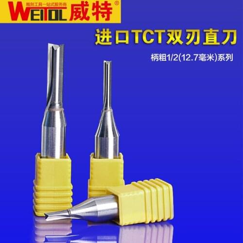 WeiTol 12.7mm TCT router bits tungsten carbide carving tools CNC wood engraving bits two flutes straight bit