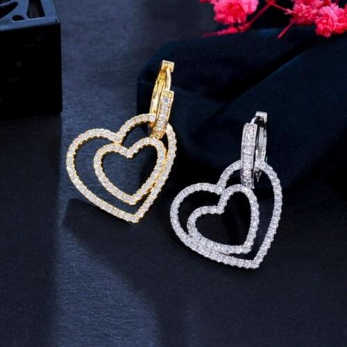 ThreeGraces Shiny Cubic Zirconia Double Love Heart Huggies Hoop Earrings for Women New Trendy Korean Style Party Jewelry ER690